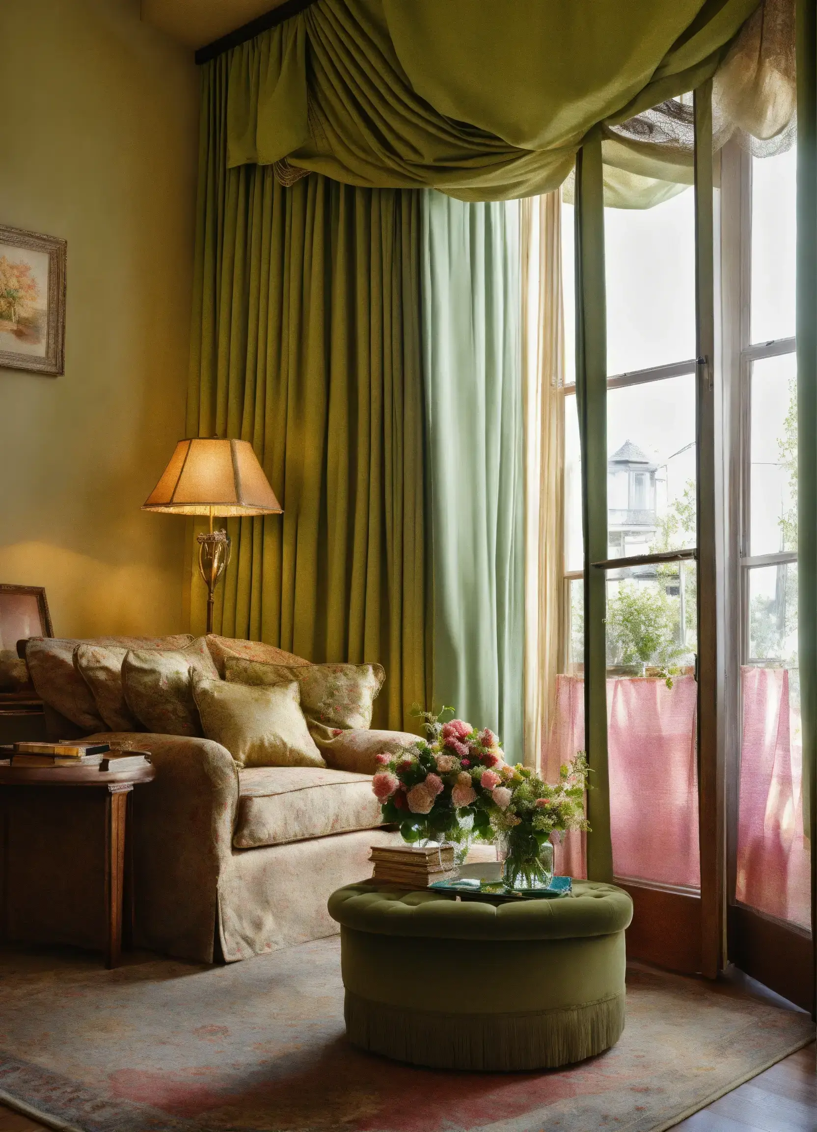 Lichte woonkamer met linnen gordijnen